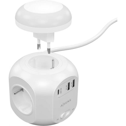 Cubo Extensão elétrica com 4x tomadas + 1x USB-C 20W PD3.0 / 2x USB-A 18W QC3.0 / luz noturna / 1,8M / branco