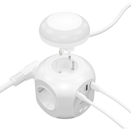 Cubo Extensão elétrica com 4x tomadas + 1x USB-C 20W PD3.0 / 2x USB-A 18W QC3.0 / luz noturna / 1,8M / branco