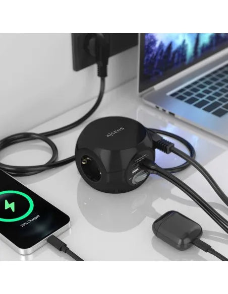 Extensão elétrica Aisens em Cubo com 3 Tomadas + 2xUSB-C / 2xUSB-A 1.4m Preta ASPS-2A2C05-BK