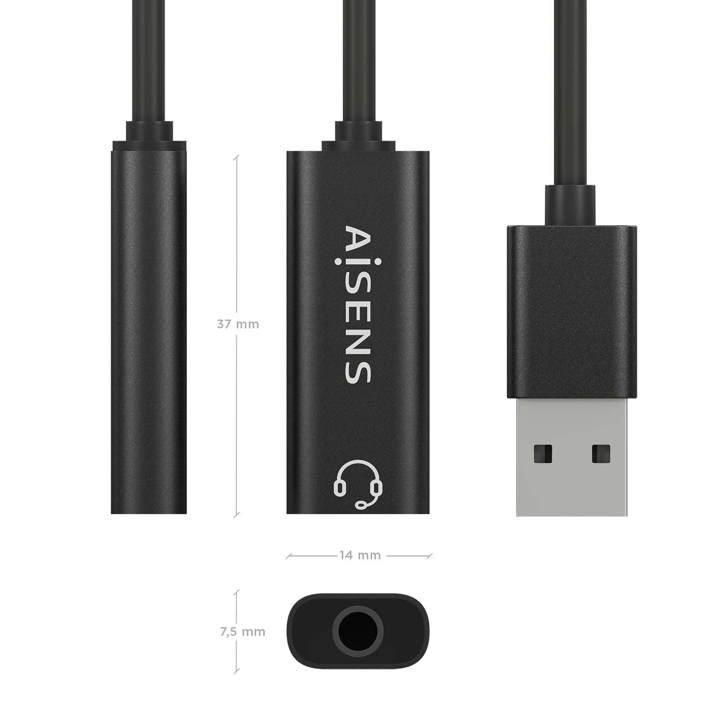 Placa de som Aisens A106-0770 / USB Macho para Jack 3.5 Fêmea