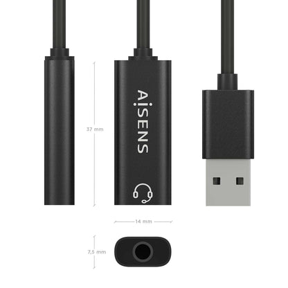 Placa de som Aisens A106-0770 / USB Macho para Jack 3.5 Fêmea