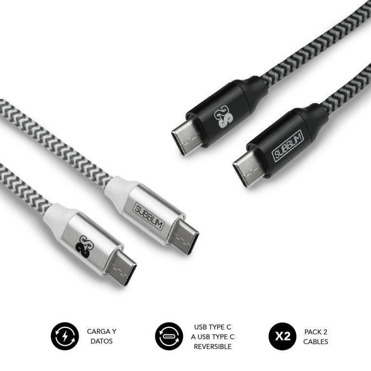 Pack 2 Cabos USB-C para USB-C / 1m / Preto e Cinzento / SUBBLIM