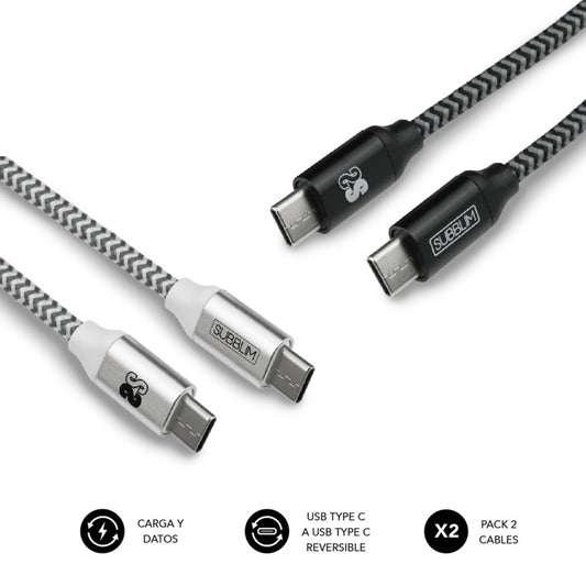 Pack 2 Cabos USB-C para USB-C / 1m / Preto e Cinzento / SUBBLIM