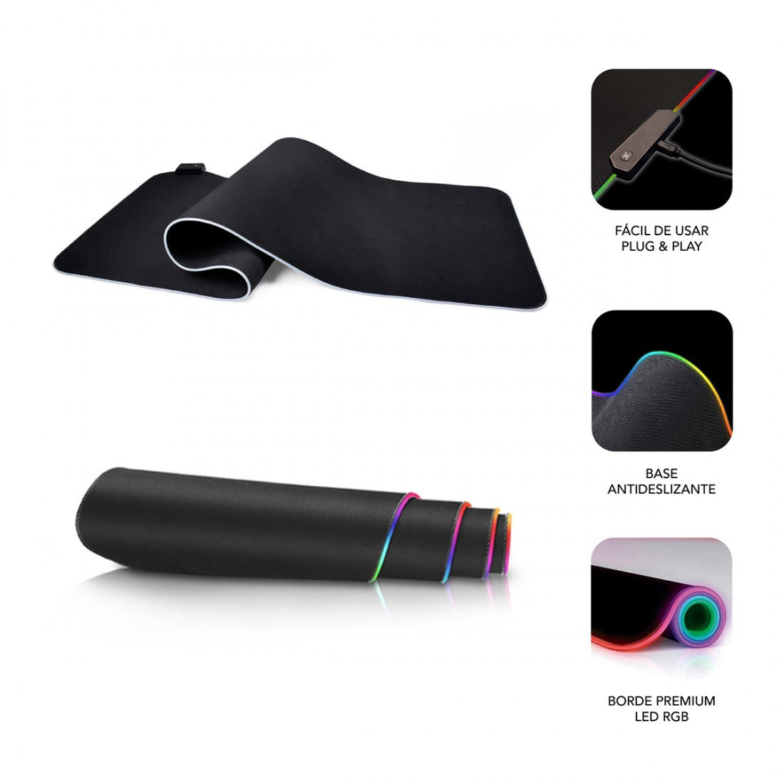 Tapete Subblim XL Premium LED RGB 9 Cores / Preto / 800 x 300 x 4 MM