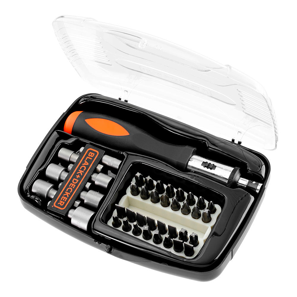 Jogo de 40 peÃ§as para aparafusar com aparafusadora de catraca a7062-xj black+decker_0