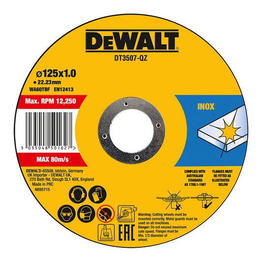Conjunto 10 discos de corte para aÃ§o inox Ã¸125x1x22,23mm dt3507-qz dewalt_0