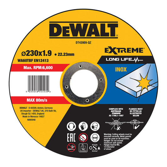 Disco de corte rÃ¡pido em aÃ§o inox com grÃ£o profissional Ã¸230x1.9x22.23mm dt43909-qz dewalt_0