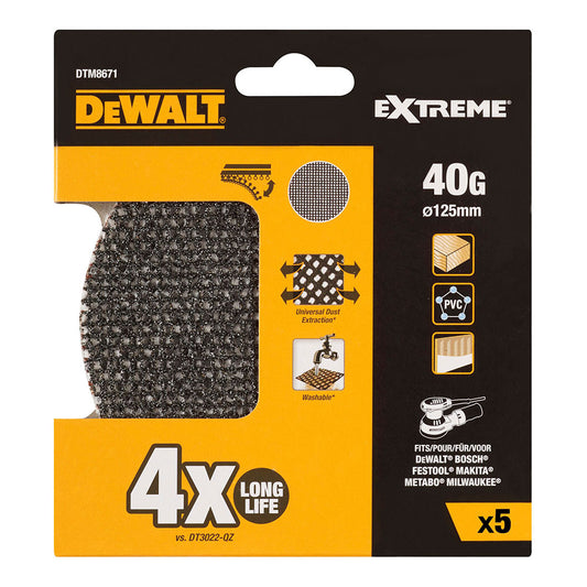 Pack de 5 lixas de malha autoadesiva Ã¸125mm grÃ£o: 40 para lixadoras rotoorbitais dtm8671-qz dewalt_0
