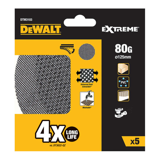 Pack de 5 lixas de malha autoadesiva Ã¸125mm grÃ£o: 80 para lixadoras rotoorbitais dtm3103-qz dewalt_0