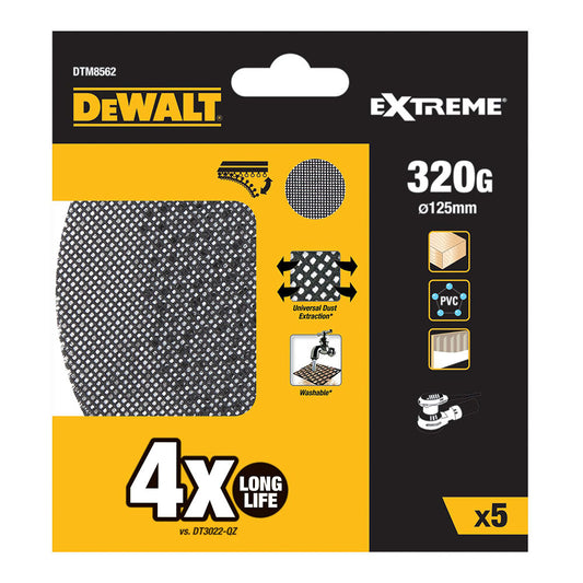 Pack de 5 lixas de malha autoadesiva Ã¸125mm grÃ£o: 320 para lixadoras rotoorbitais dtm8562-qz dewalt_0