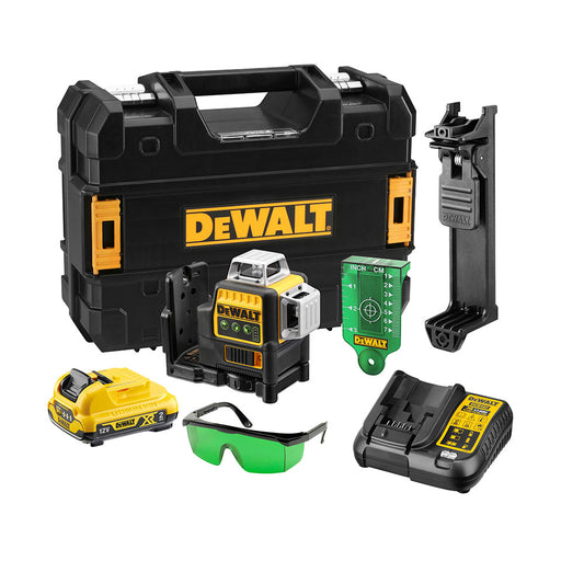 NÃ­vel laser auto nivelante verde de 3 linhas 360Â° xr 12v com bateria li-ion 2ah dce089d1g-qw dewalt_0