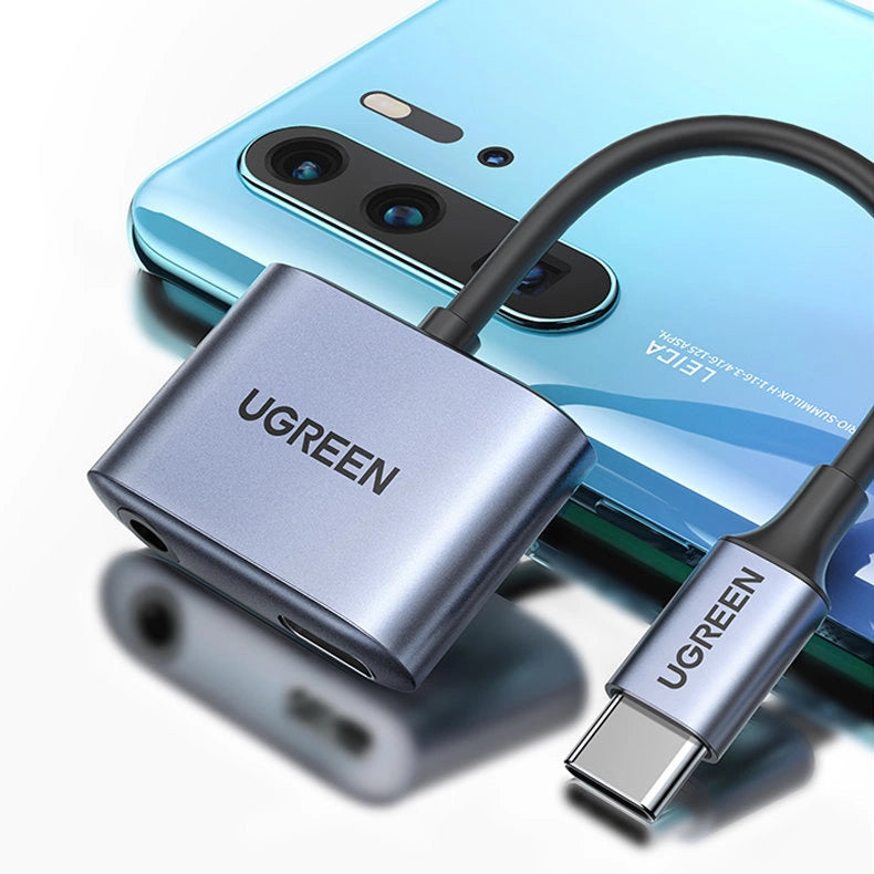 Ugreen audio adapter USB Type C (male) - USB Type C PD QC (female) + 3.5mm mini jack (female) gray (CM231)_1