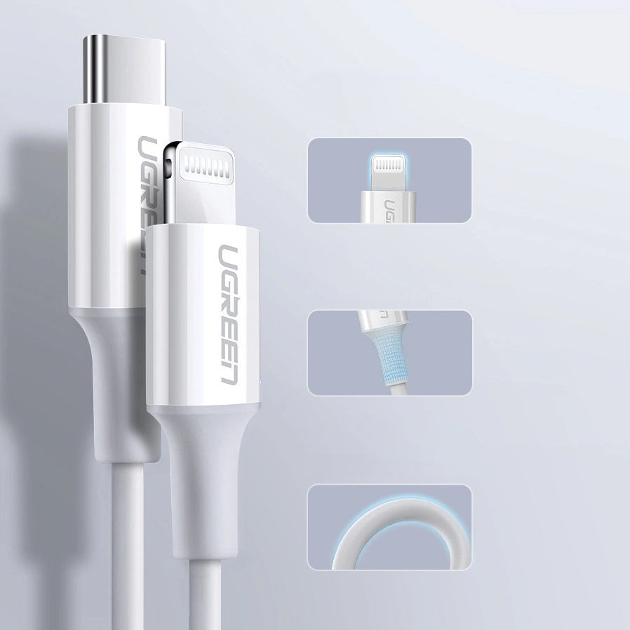 Ugreen US171 Lightning - USB-C MFi PD cable 20W 3A 480Mb/s 0.5m - white_11