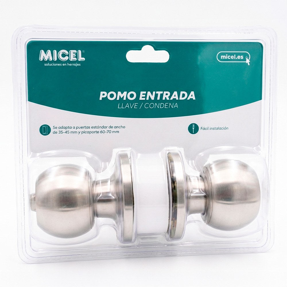 Pomo de porta com fechadura - condenaÃ§Ã£o, forma bola, modelo pp07, em aÃ§o inoxidÃ¡vel com acabamento em inox, blister_0
