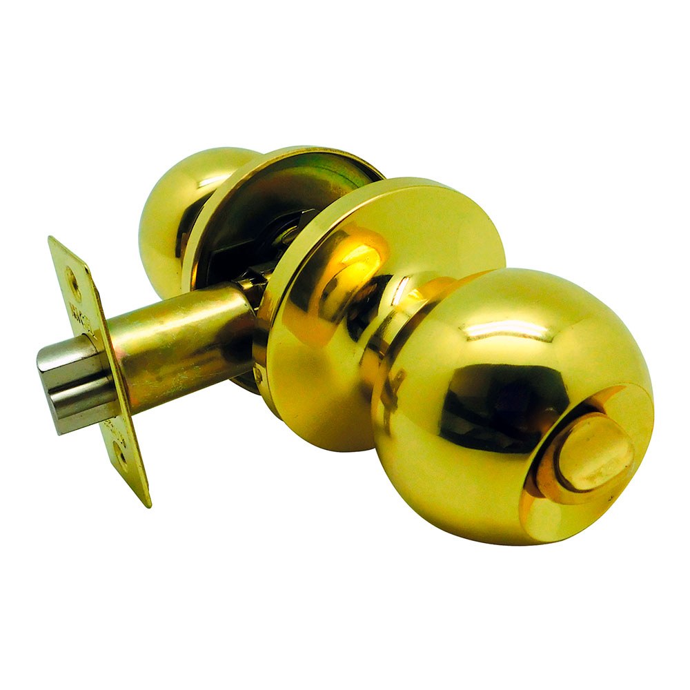 Pomo de porta com condenaÃ§Ã£o, forma bola, modelo pp07, em latÃ£o com acabamento em latÃ£o polido, blister_0