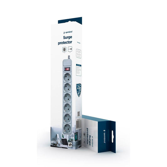 Extensão Régua de Proteção Gembird SPG6-B-10C 6 Tomadas / 3m / Cinza