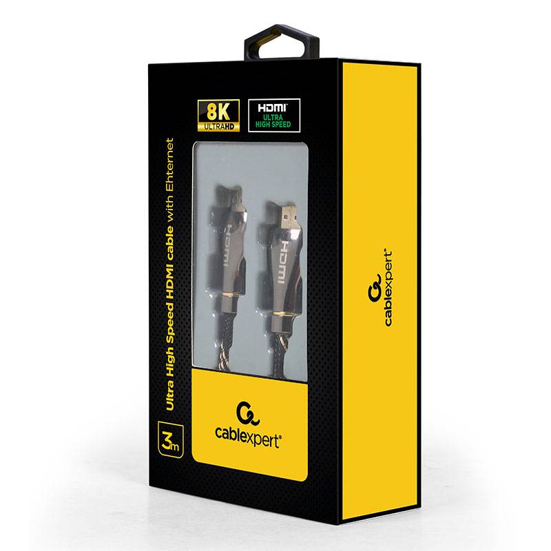 Cabo HDMI 2.1 8K 60Hz Gembird / CCBP-HDMI8K-3M Premium Series Braided com Ethernet / 3m / Preto