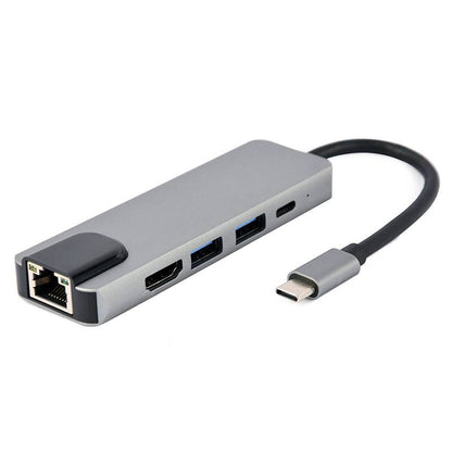 Adaptador Gembird USB-C 5-in-1 (Hub + HDMI + PD + LAN) Prateado