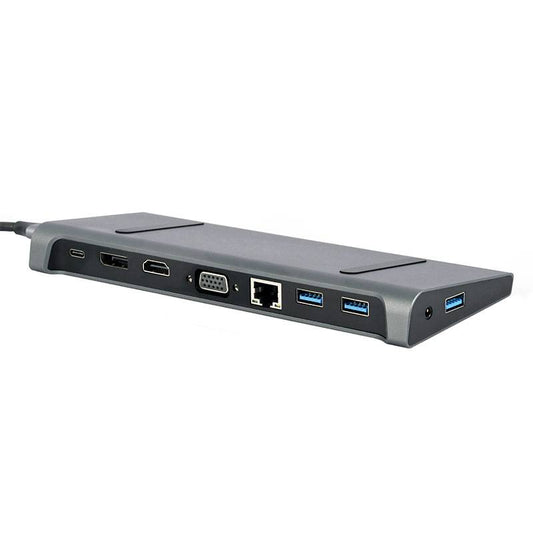 Adaptador Gembird USB-C 9-in-1 (Hub 3.0 + HDMI + DisplayPort + VGA + PD + LAN + Stereo Audio) Preto