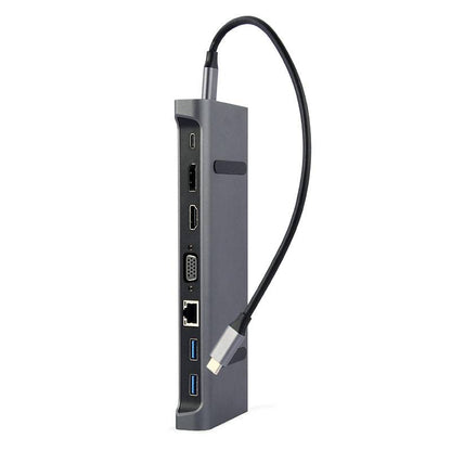 Adaptador Gembird USB-C 9-in-1 (Hub 3.0 + HDMI + DisplayPort + VGA + PD + LAN + Stereo Audio) Preto