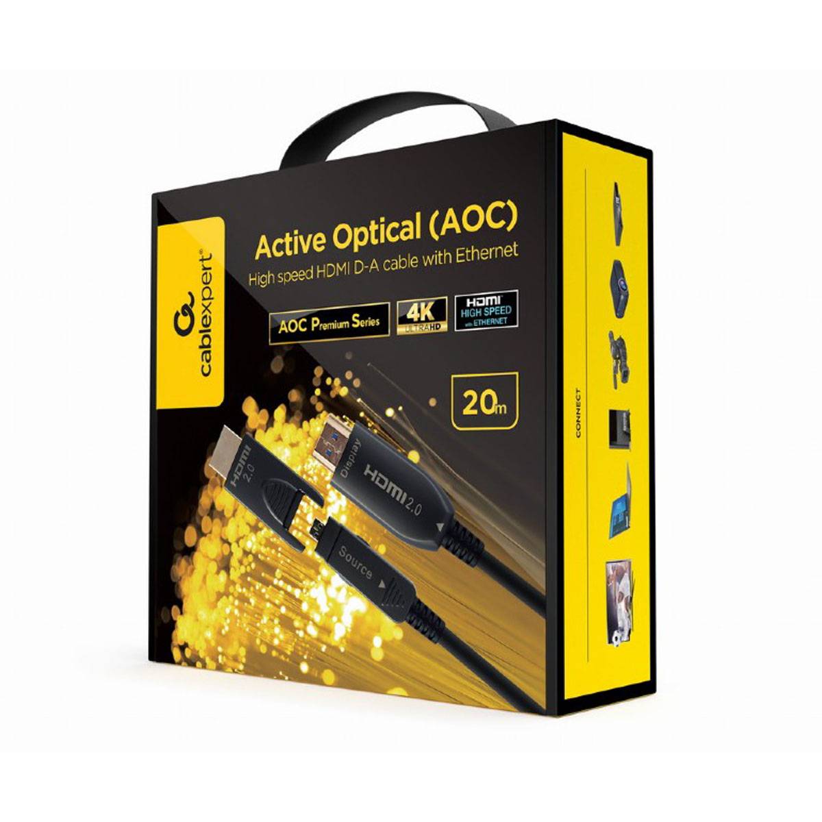 Cabo HDMI D-A 2.0 4K 60Hz Gembird AOC (Active Optical Cable) Premium Series com Ethernet 20m Preto