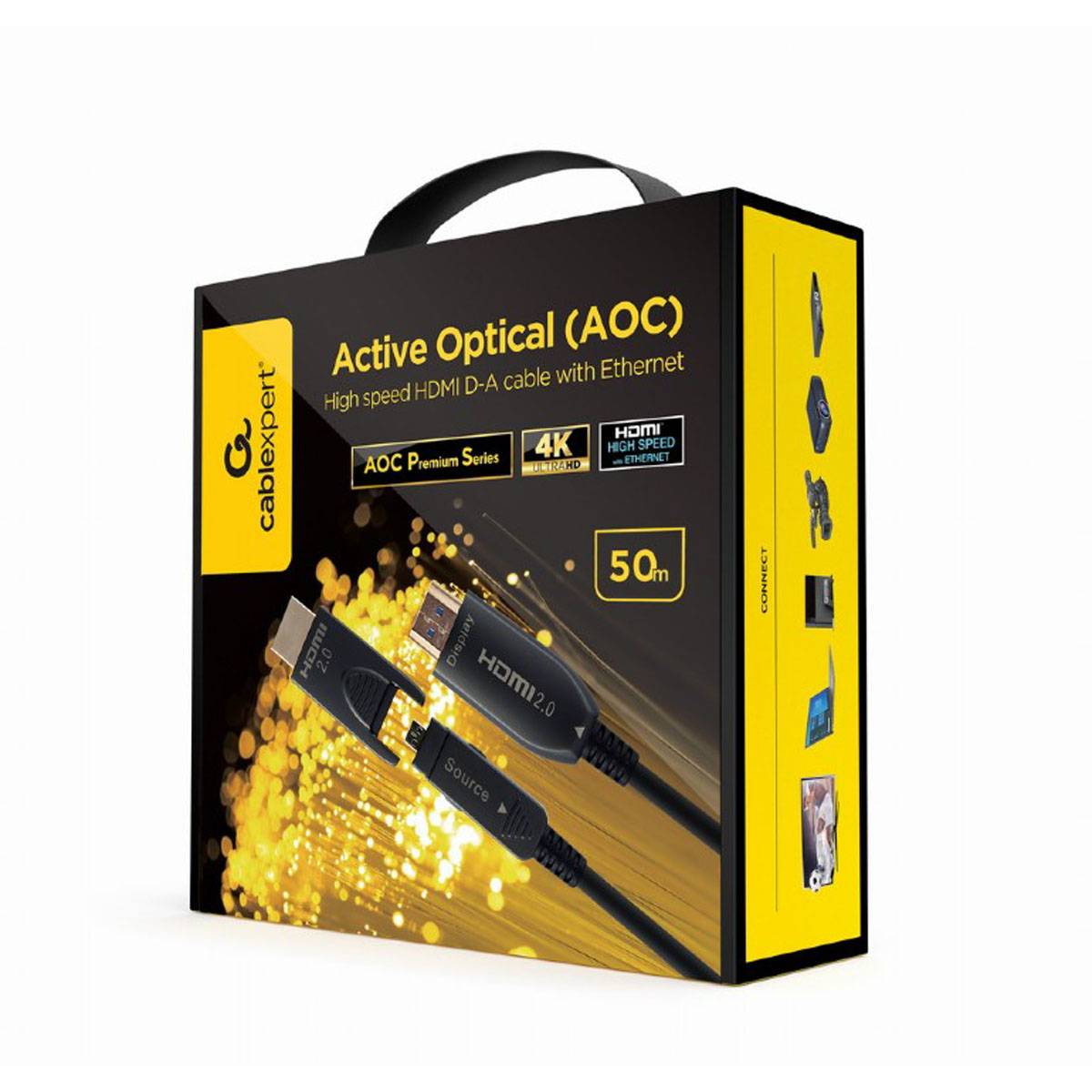 Cabo HDMI D-A 2.0 4K 60Hz Gembird AOC (Active Optical Cable) Premium Series com Ethernet 50m Preto