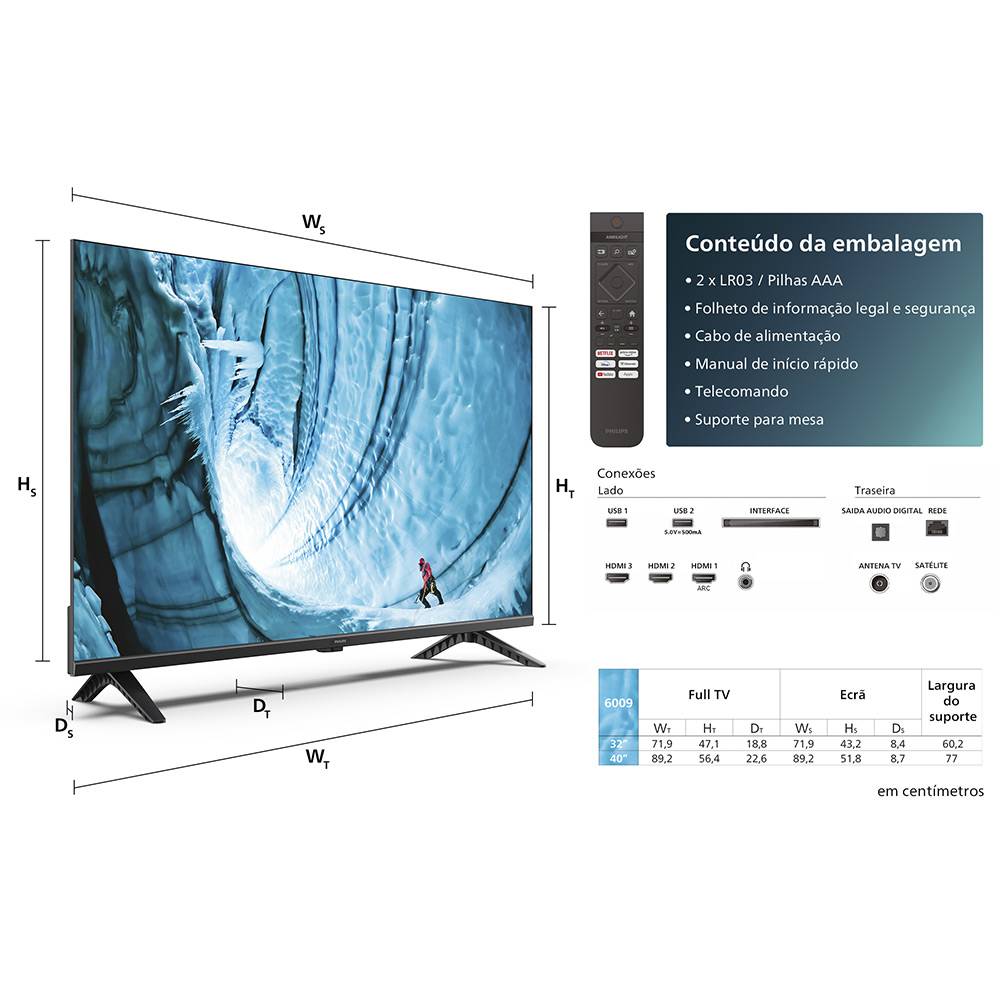 Televisão Smart TV Philips 6009 Series (2024) 40"/102cm LED Full HD Dolby Audio Titan OS