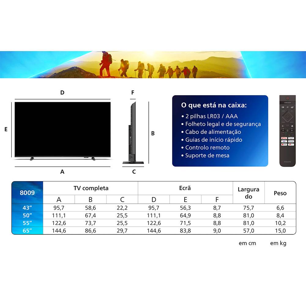 Televisão Smart TV Philips 8009 Series (2024) 55"/139,7cm LED 4K UHD Dolby Atmos Titan OS