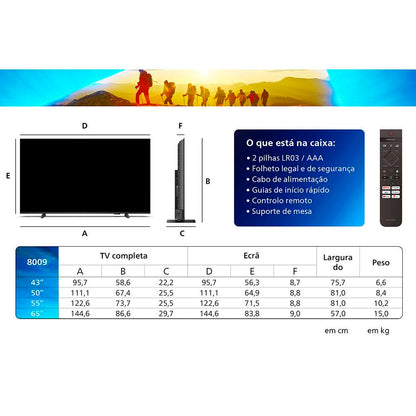Televisão Smart TV Philips 8009 Series (2024) 55"/139,7cm LED 4K UHD Dolby Atmos Titan OS