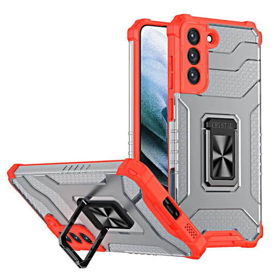 Crystal Ring Case tough hybrid cover + magnetic holder for Samsung Galaxy S22 + (S22 Plus) red_0