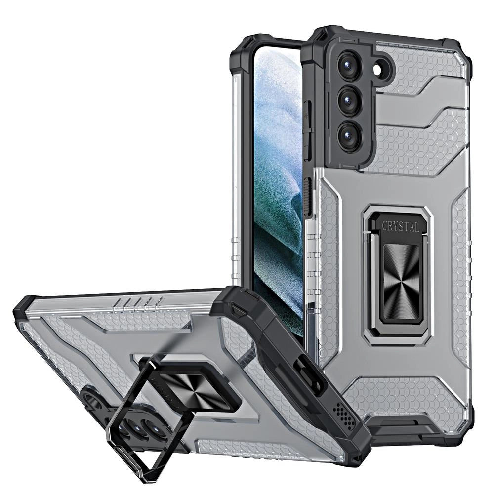 Crystal Ring Case tough hybrid cover + magnetic holder for Samsung Galaxy S22 + (S22 Plus) black_0