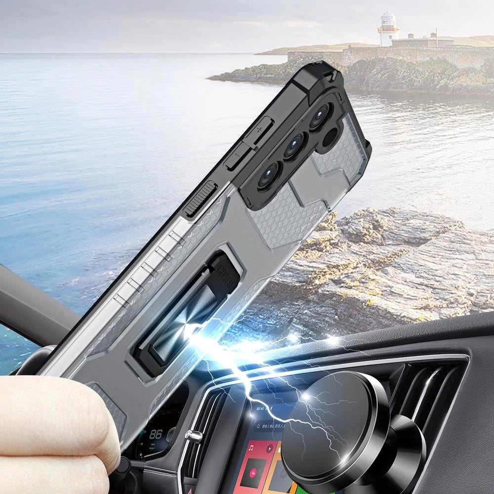 Crystal Ring Case tough hybrid cover + magnetic holder for Samsung Galaxy S22 + (S22 Plus) black_3