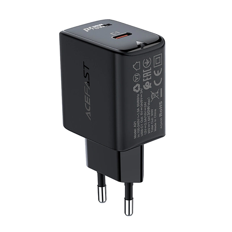 Acefast GaN USB Type-C 30W charger, PD, QC 3.0, AFC, FCP black (A21 black)_1