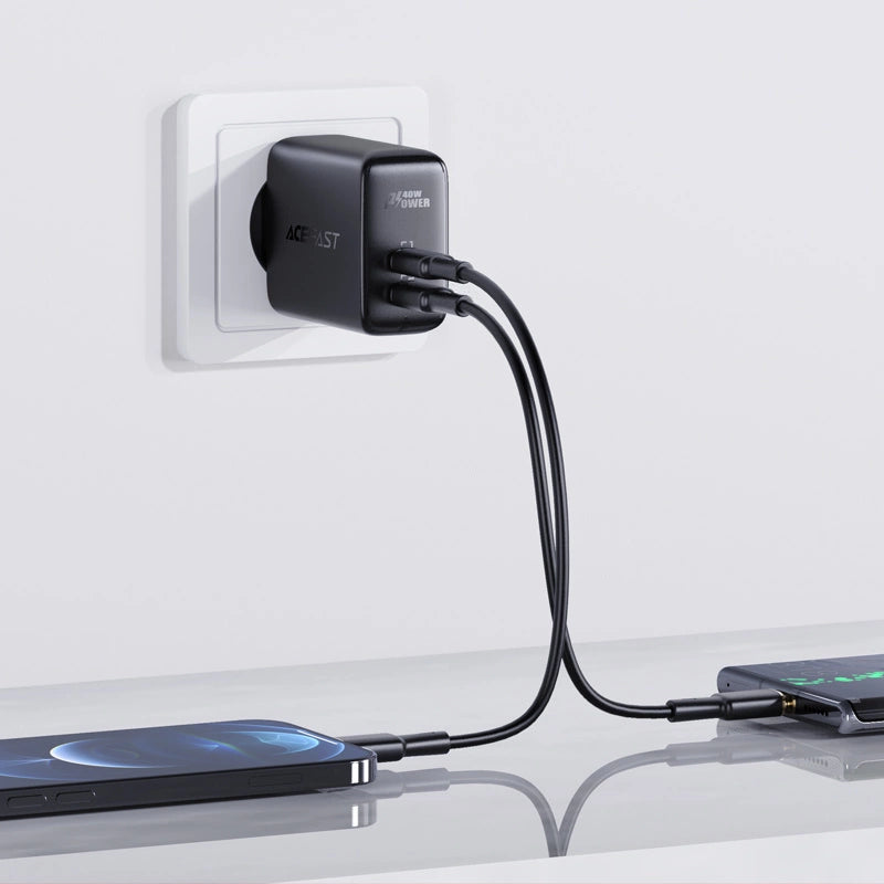 Acefast charger 2x USB Type C 40W, PPS, PD, QC 3.0, AFC, FCP black (A9 black)_3