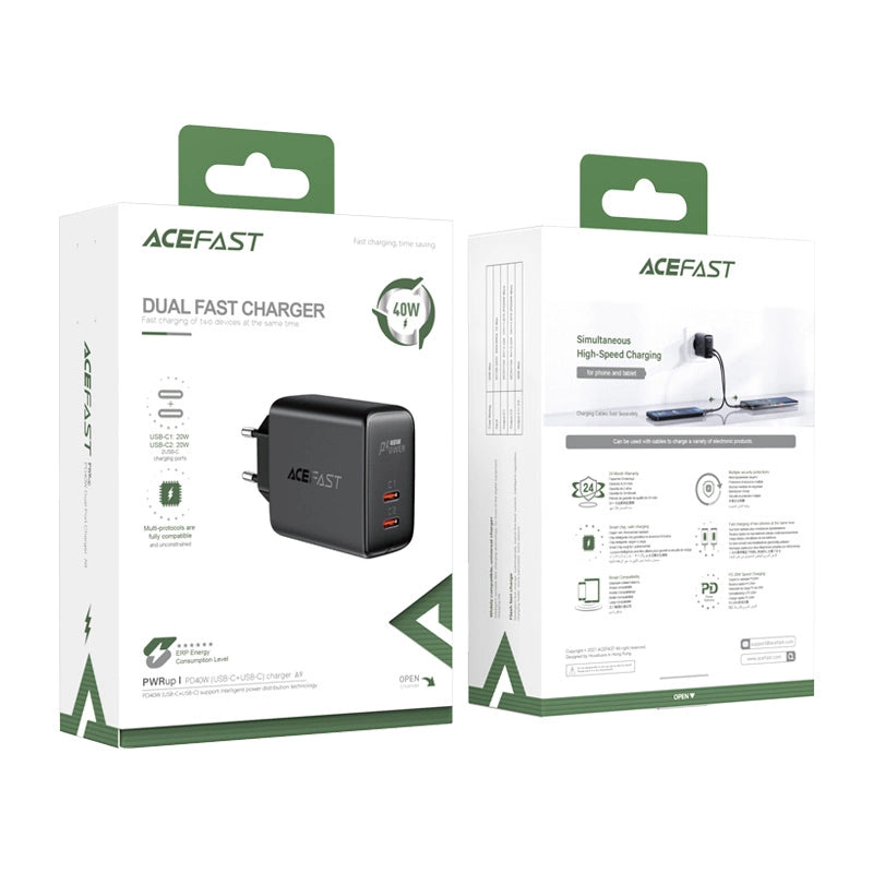 Acefast charger 2x USB Type C 40W, PPS, PD, QC 3.0, AFC, FCP black (A9 black)_4