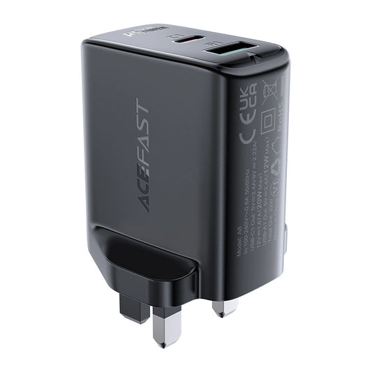 Acefast wall charger (UK plug) USB Type C / USB 32W, PPS, PD, QC 3.0, AFC, FCP black (A8 black)_0
