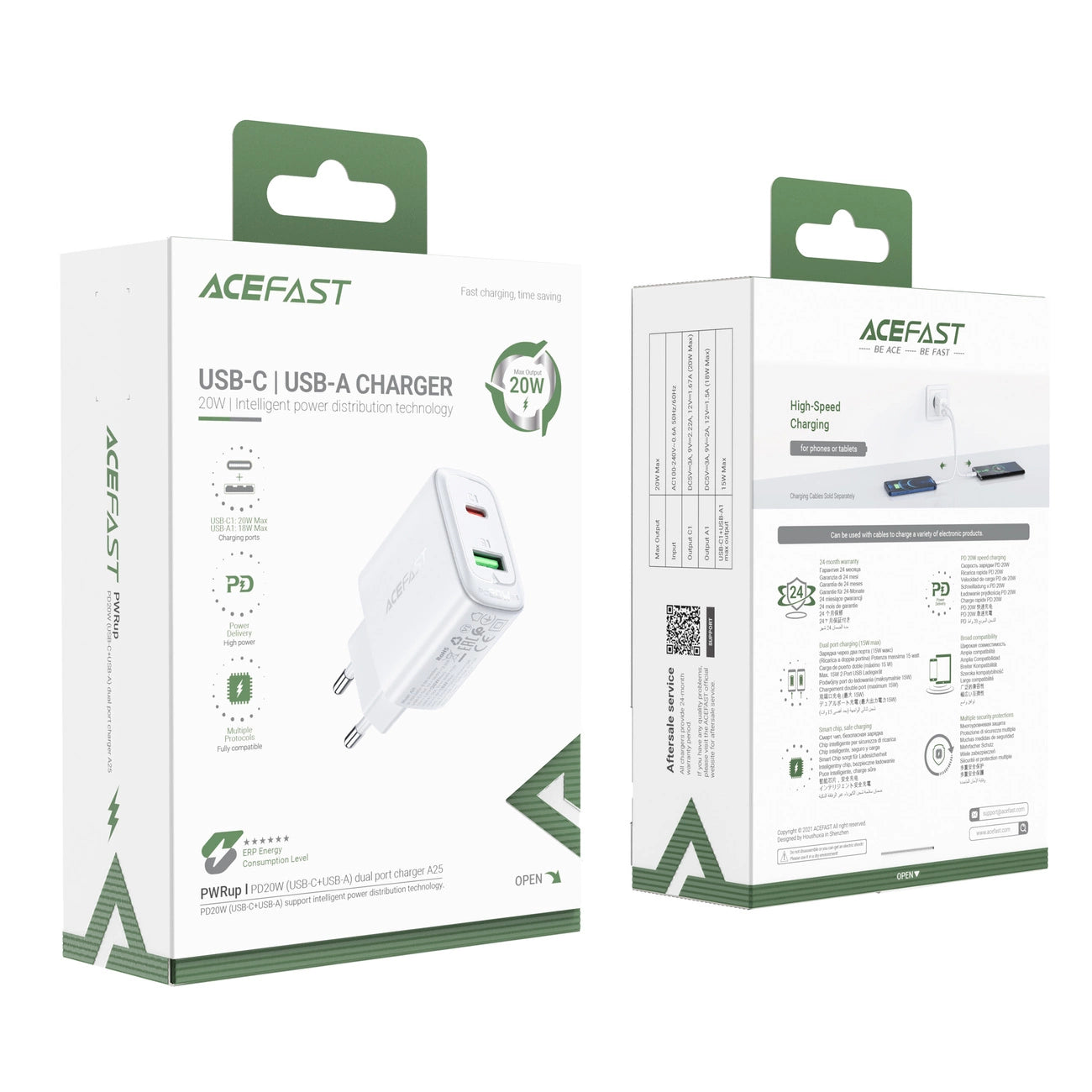 Acefast wall charger USB Type C / USB 20W, PPS, PD, QC 3.0, AFC, FCP white (A25 white)_5