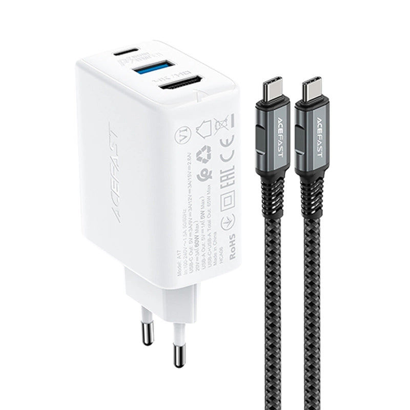 Acefast 2in1 charger GaN 65W USB Type C / USB, adapter adapter HDMI 4K @ 60Hz (set with cable) white (A17 white)_1