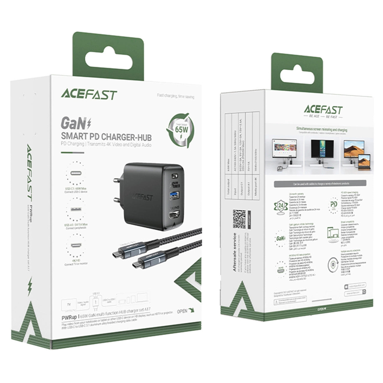 Acefast 2in1 charger GaN 65W USB Type C / USB, adapter adapter HDMI 4K @ 60Hz (set with cable) white (A17 white)_8
