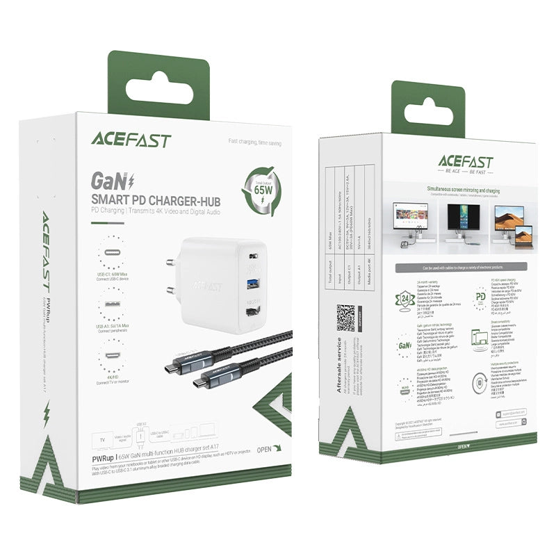 Acefast 2in1 charger GaN 65W USB Type C / USB, adapter adapter HDMI 4K @ 60Hz (set with cable) white (A17 white)_3