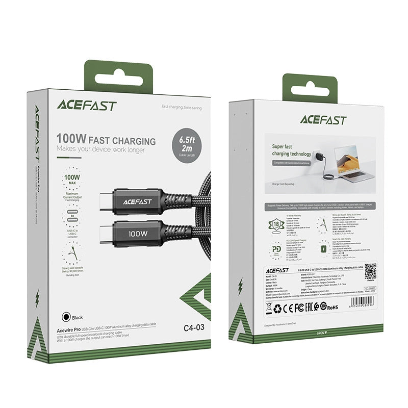 Acefast C4-03 Black USB-C - USB-C PD QC cable 100W 5A 480Mb/s 2m - black_4