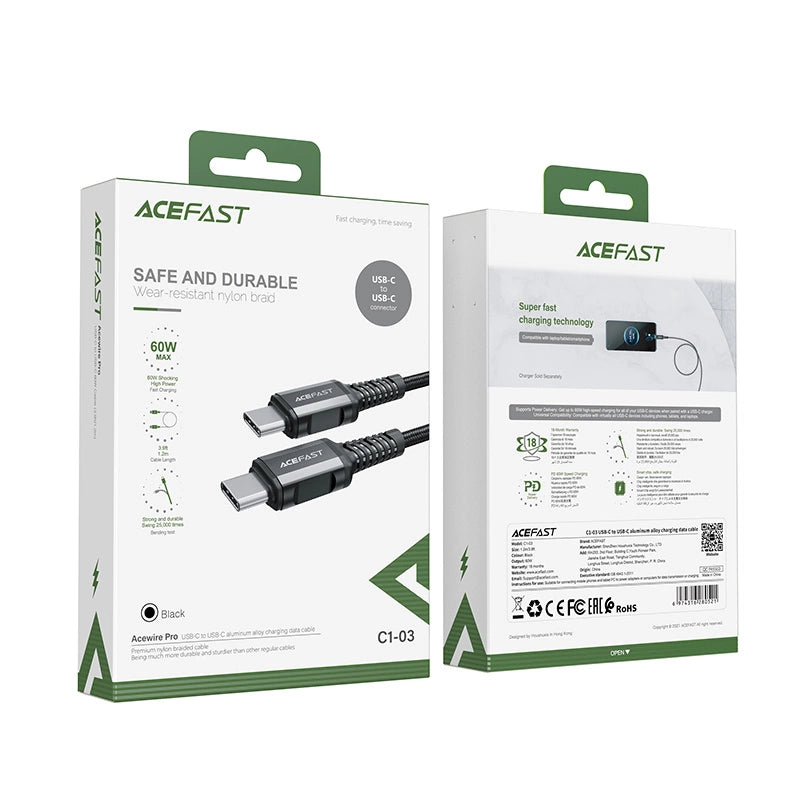Acefast C1-03 USB-C - USB-C PD QC cable 60W 3A 480Mb/s 1.2m - black_4