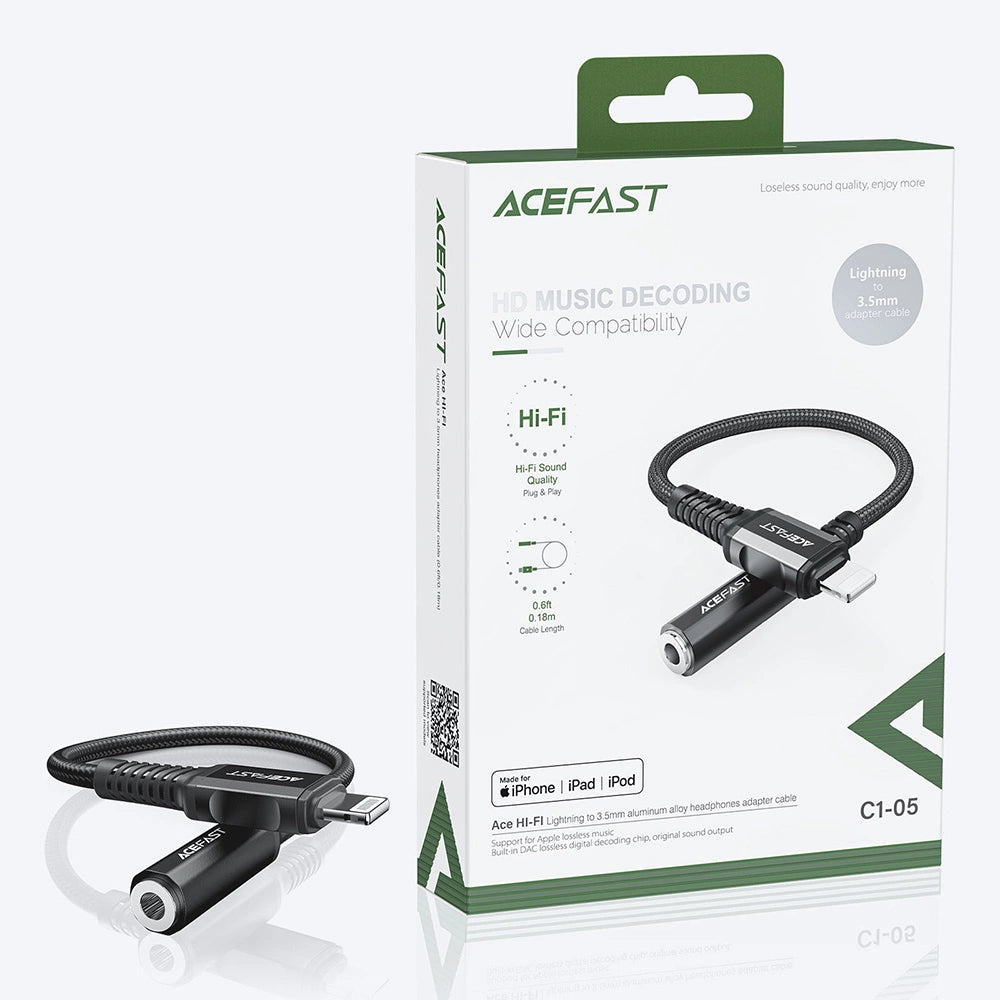 Acefast audio cable MFI Lightning - 3.5mm mini jack (female) 18cm, AUX black (C1-05 black)_9