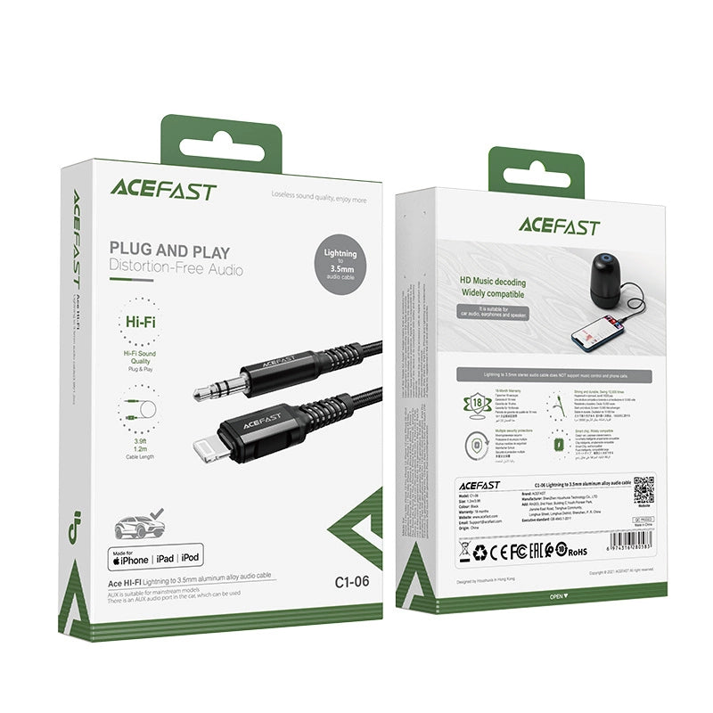 Acefast audio cable MFI Lightning - 3.5mm mini jack (male) 1.2m, AUX black (C1-06 black)_4