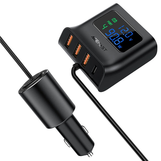 Acefast car charger 90W USB Type C / 3x USB / cigarette lighter socket, PPS, PD3.0, QC3.0, AFC, FCP charging station black (B8 black)_0