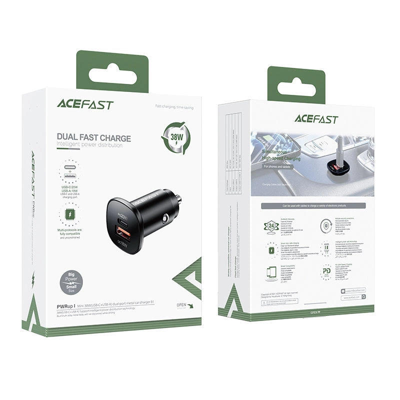 Acefast car charger 38W USB Type C / USB, PPS, Power Delivery, Quick Charge 3.0, AFC, FCP black (B1 black)_4