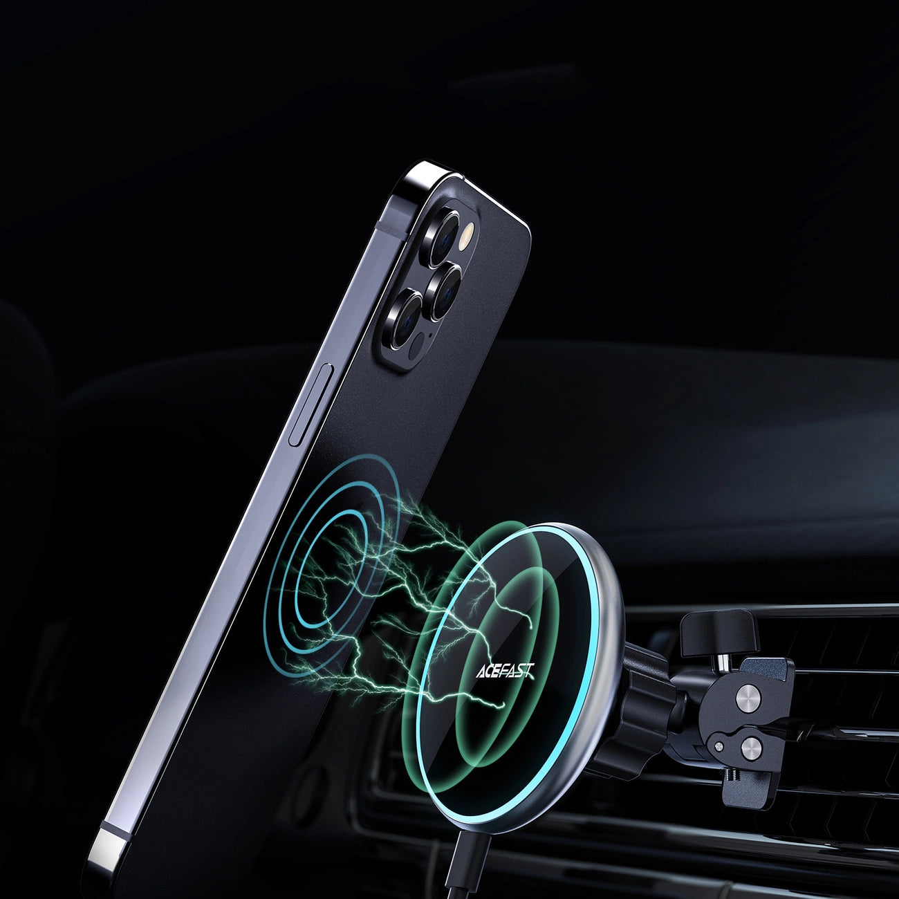 Acefast Qi 15W wireless car charger, magnetic phone holder for air vent, black (D3 black)_9
