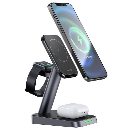 Acefast Qi Wireless Charger 15W for iPhone (with MagSafe), Apple Watch and Apple AirPods Stand Holder Magnetic Holder Black (E3 black)_0
