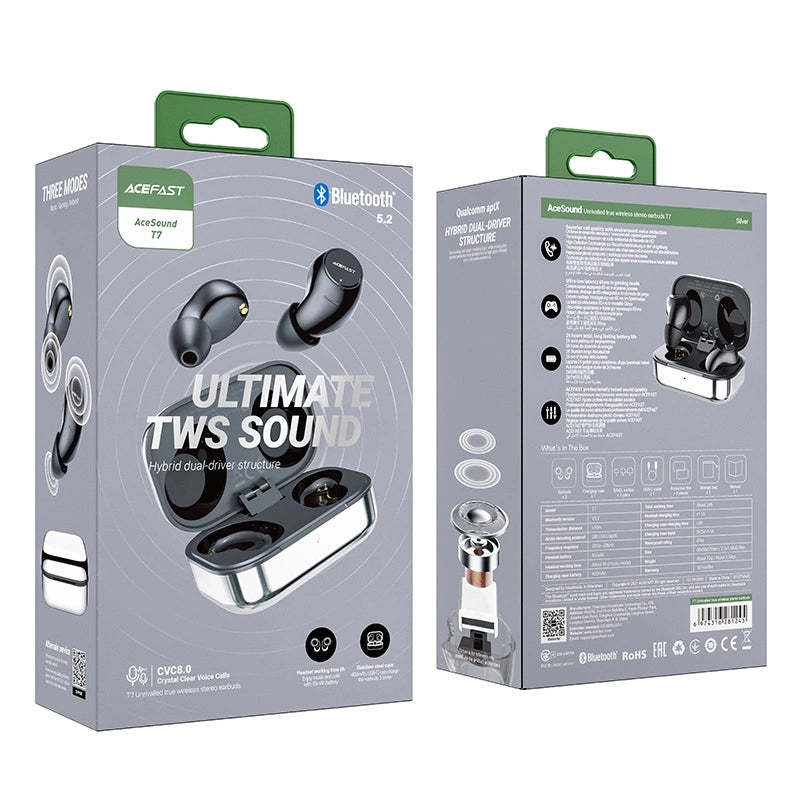Acefast gaming in-ear wireless headphones TWS Bluetooth 5.2, cVc 8.0, aptX, SBC, AAC, 65ms delay waterproof IPX4 silver (T7 silver)_4