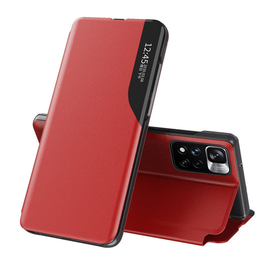 Eco Leather View Case Elegant Flip Cover with Stand Function Poco M4 Pro 5G Red_0